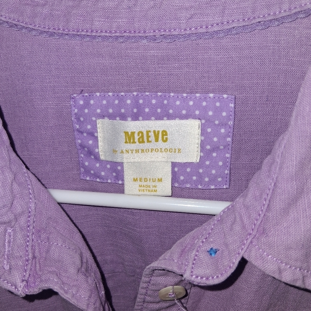Maeve By Anthropologie Lilac Linen Blend Butyon Down Oversized Top M - Picture 5 of 7